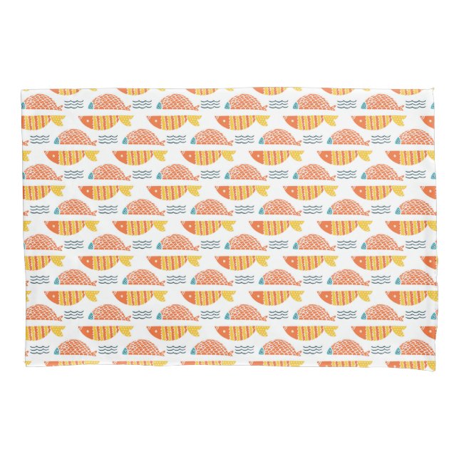 Folk Art Swimming Fish Pattern Pillowcase (Front-Left)