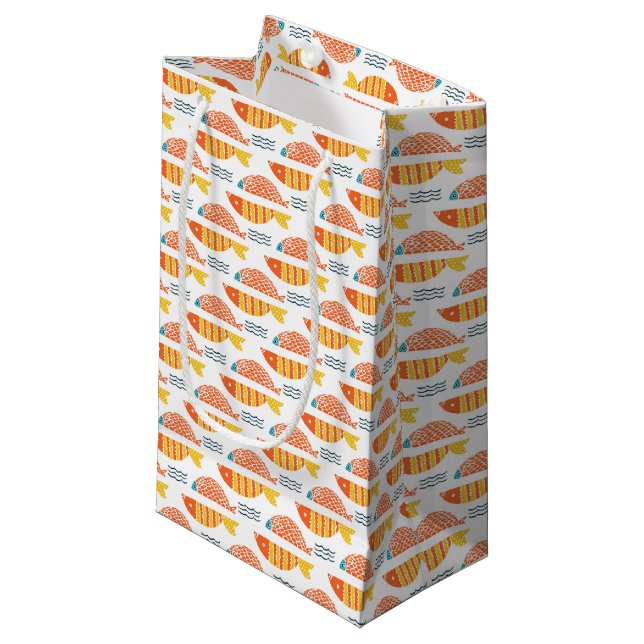 Folk Art Swimming Fish Pattern Small Gift Bag (Front Angled)