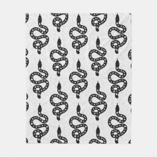 Folk Art Textured Grungy Witchy Snake black white Fleece Blanket