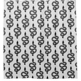 Folk Art Textured Grungy Witchy Snake black white Shower Curtain
