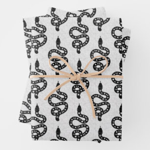 Folk Art Textured Grungy Witchy Snake black white Wrapping Paper Sheet