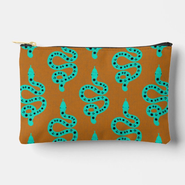 Folk Art Textured Grungy Witchy Snake green orange Accessory Pouch (Front)