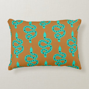 Folk Art Textured Grungy Witchy Snake green orange Decorative Cushion