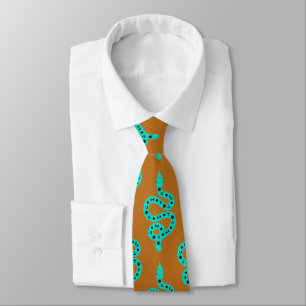 Folk Art Textured Grungy Witchy Snake green orange Tie