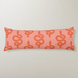 Folk Art Textured Grungy Witchy Snake orange pink Body Cushion