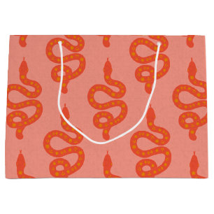 Folk Art Textured Grungy Witchy Snake orange pink Large Gift Bag