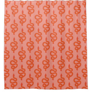Folk Art Textured Grungy Witchy Snake orange pink Shower Curtain