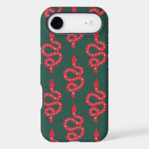 Folk Art Textured Grungy Witchy Snake red green