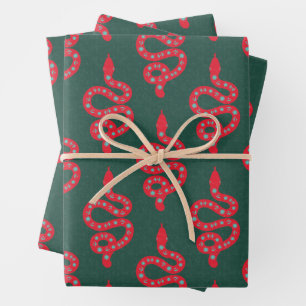 Folk Art Textured Grungy Witchy Snake red green Wrapping Paper Sheet