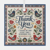 Folk Art Thank You Glass Ornament