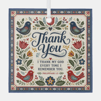 Folk Art Thank You Glass Ornament