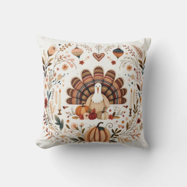 Folk Art Thanksgiving  Cushion (Front)