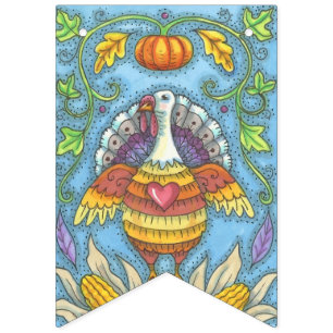 FOLK ART THANKSGIVING TURKEY, PARTY BUNTING BANNER