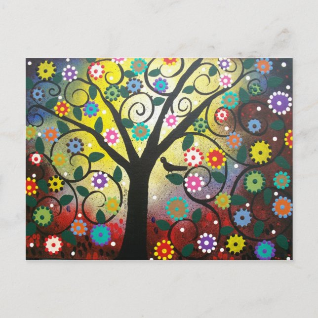 FOLK ART Tree Of Colours BY LORI EVERETT postcard (Front)
