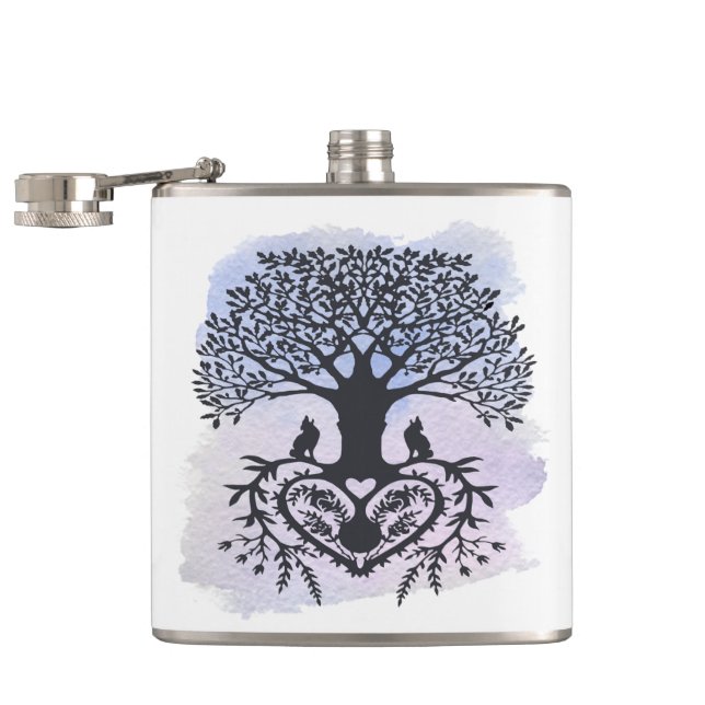 Folk Art Tree of Life Hip Flask (Opened)