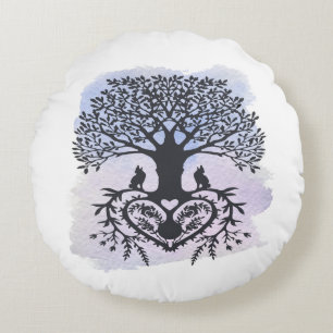 Folk Art Tree of Life Round Cushion