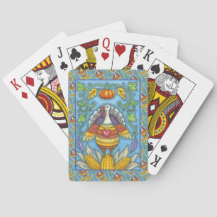FOLK ART TURKEY, COLORS OF THANKSGIVING SEASONAL PLAYING CARDS