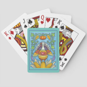 FOLK ART TURKEY, COLORS OF THANKSGIVING SEASONAL PLAYING CARDS