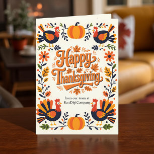 Folk Art Turkey Corporate Client Thanksgiving Card