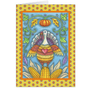 FOLK ART TURKEY THANKSGIVING GREETING CARD Blank