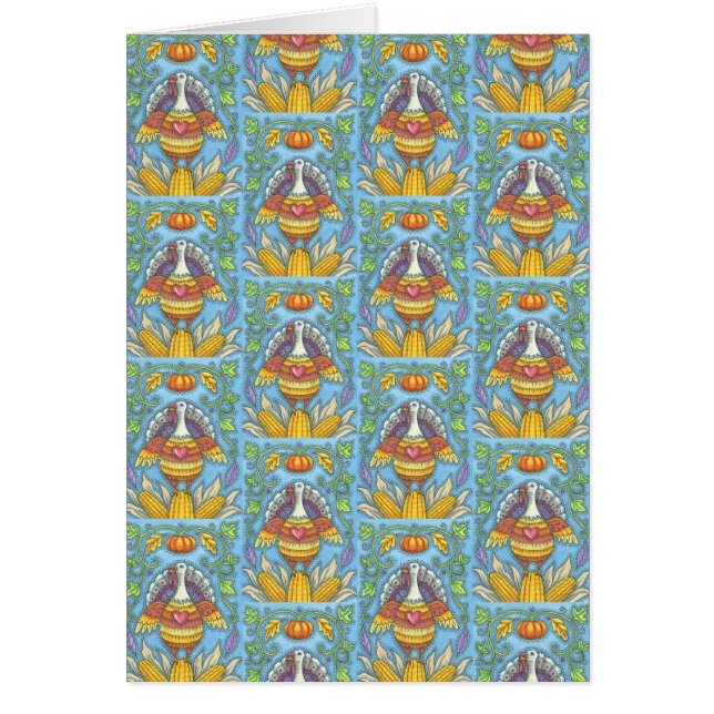 FOLK ART TURKEY THANKSGIVING GREETING CARD Blank (Front)