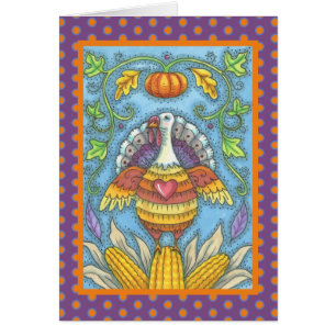FOLK ART TURKEY THANKSGIVING GREETING CARD Blank