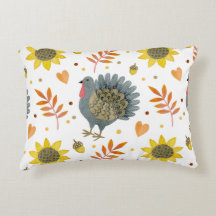 Folk Art Turkeys Accent Pillow