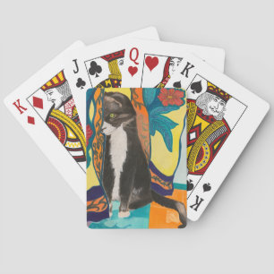 Folk Art Tuxedo Cat Playing Cards
