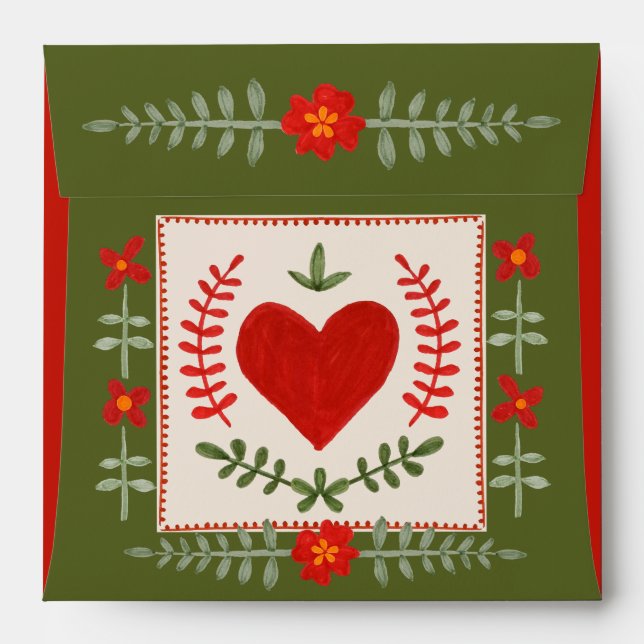 Folk Art Valentine Envelope (Back (Top Flap))