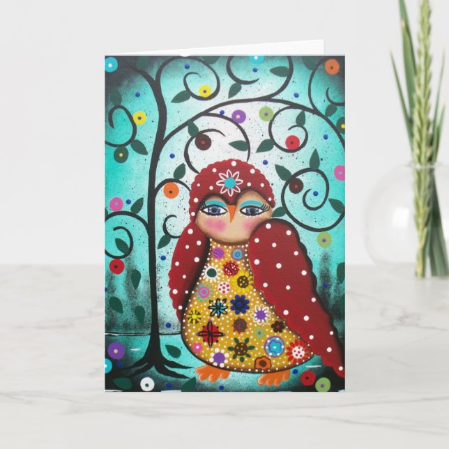 FOLK ART Watching Owl BY LORI greeting card (Front)