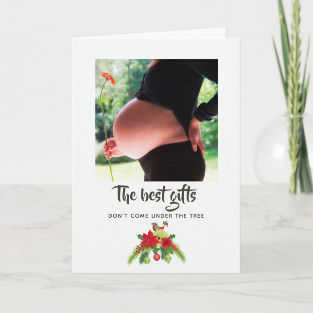 Folk Art Watercolor Floral Christmas Baby Expected Announcement (Front)
