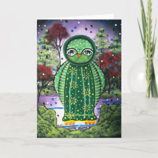 FOLK ART Whimsical Nigh Owl BY LORI greeting card