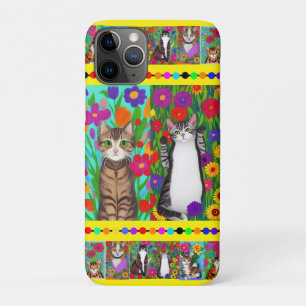 Folk Art Whimsical Style Cat and Flowers Case-Mate iPhone Case