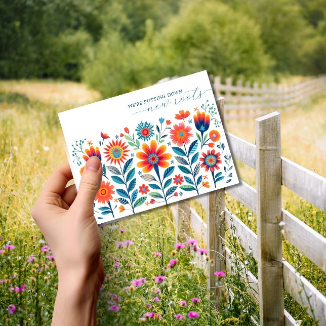 Folk Art Wildflower Moving Announcement Postcard (Creator Uploaded)