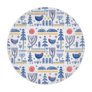 Folk Art Winter Bird Pattern Cutting Board