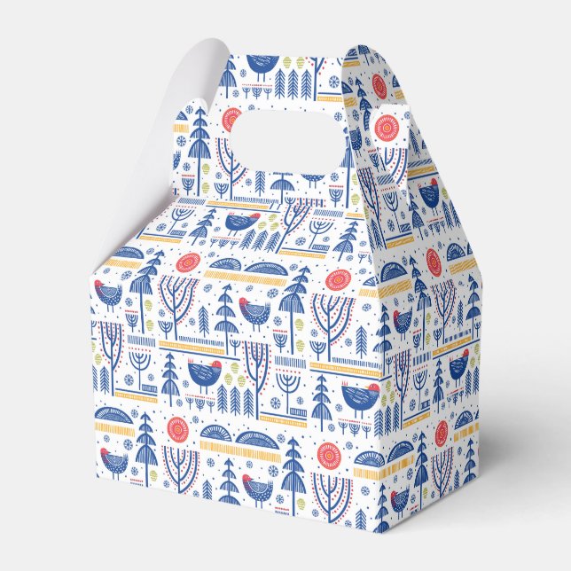 Folk Art Winter Bird Pattern Favour Box (Front Side)