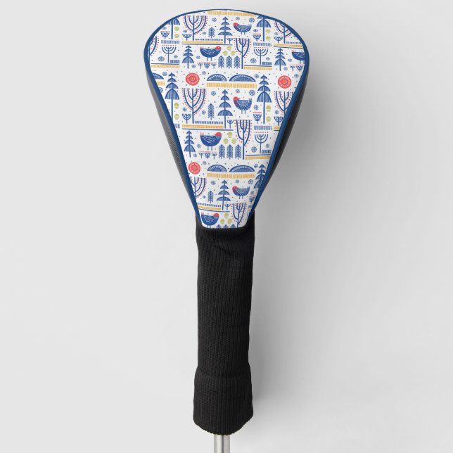 Folk Art Winter Bird Pattern Golf Head Cover (Front)