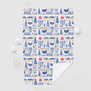 Folk Art Winter Bird Pattern Golf Towel