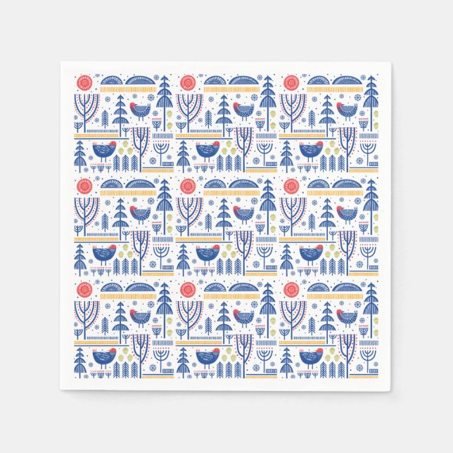 Folk Art Winter Bird Pattern Napkin (Front)