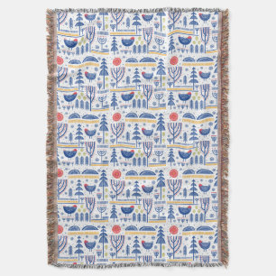 Folk Art Winter Bird Pattern Throw Blanket