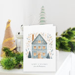Folk Art Winter Blue House Merry Christmas Holiday Card<br><div class="desc">Folk Art Winter Blue House Merry Christmas. Available digitally and printed. Easily personalise the text on the front and inside.</div>
