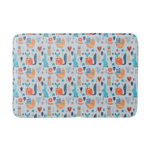 Folk Art Woodland Animal Pattern Bath Mat