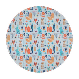 Folk Art Woodland Animal Pattern Cutting Board