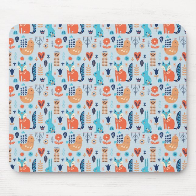 Folk Art Woodland Animal Pattern Mouse Pad (Front)