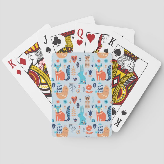 Folk Art Woodland Animal Pattern Playing Cards (Back)