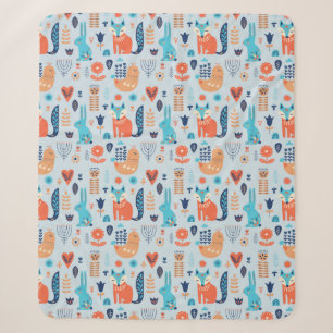 Folk Art Woodland Animal Pattern Sherpa Blanket