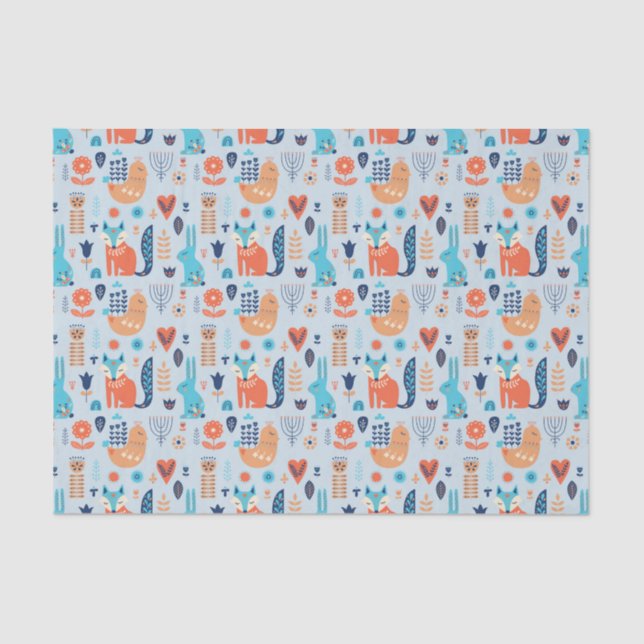 Folk Art Woodland Animal Pattern Tissue Paper (Front)
