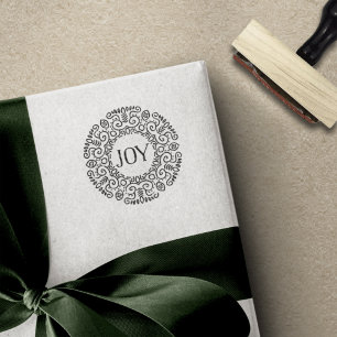 Folk Art Wreath   Holiday Joy Rubber Stamp