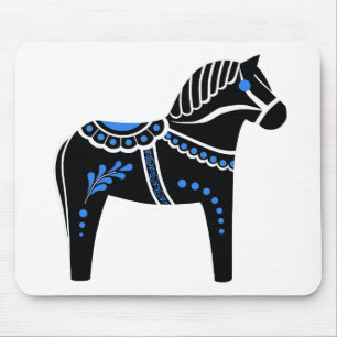 Folk black/white/blue  Dala horse, Folk Friesian Mouse Pad