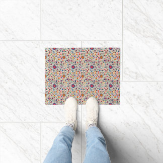 Folk Blue floral abstract Doormat